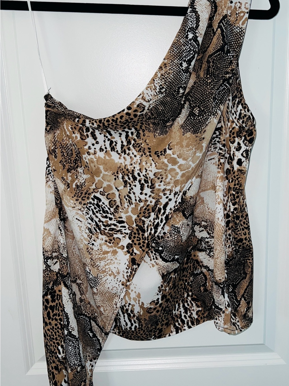 One-Shoulder Animal Print Camisole in Brown